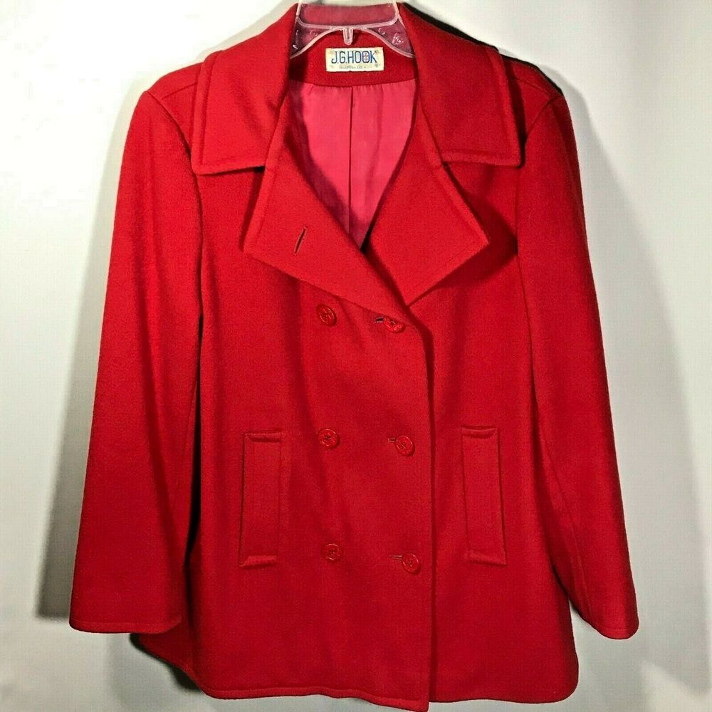 Vintage JG Hook Womens Size M ? 100% Wool Lined Red Peacoat Made in USA by ILGWU